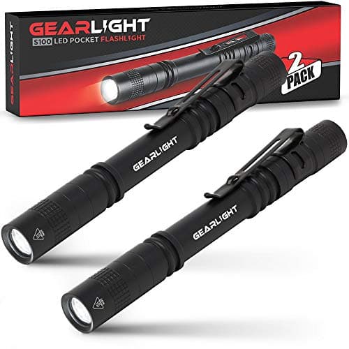 GearLight S100 LED Pocket Pen Light- 2 Small, Compact Flashlights with Clip for Tight Spaces, Police Inspection, Nurses & Medical Use - White Light - 2 Pack, (S100 Pen Light)