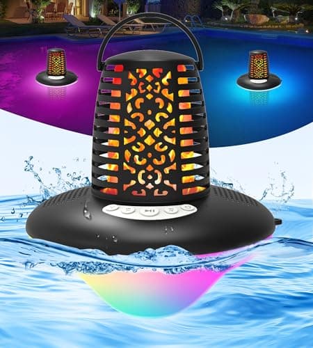 KingSom Bluetooth Pool Speaker with LED Flame Light and RGB Lights, Floating Hot Tub Speaker IP68 Waterproof, HD Stereo Sound, Deep Bass, TWS Pairing