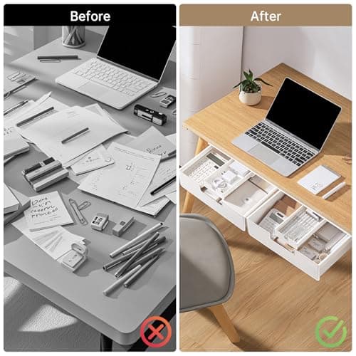 FRETONBA Under Desk Drawer Slide Out Hidden Under Table Storage, White Standing Under Desk Drawers Attachment with 2 Installation Methods (Screw/Adhesive), Large Under Cabinet Drawer for Office/Home 7