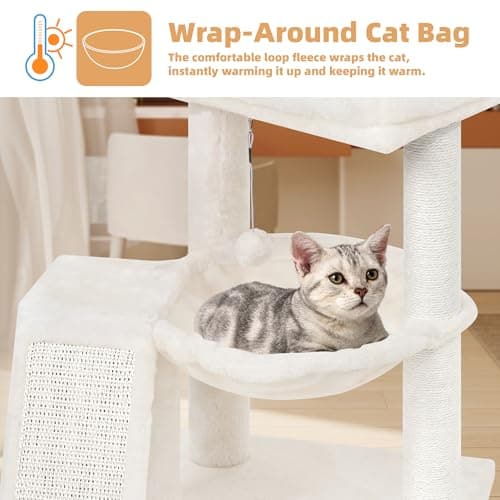 YOUPET Cat Tree with Cat Scratching Post for Indoor Cats, Cat Tower with Scratching Board and Playful Toy Balls, Cat Tree Tower with Cozy Hammock,Beige 5