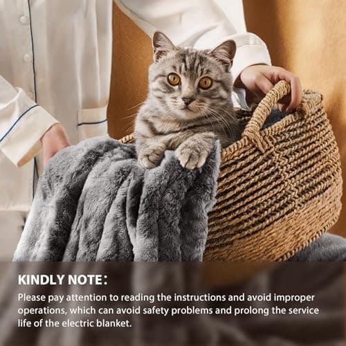 Homemate Heated Blanket Electric Throw - 50"x60" Heating Blanket Throw 1/2/4/6/8 Hours Auto-Off 10 Heat Levels Over-Heat Protection Luxury Faux Fur Sherpa ETL Certification 6