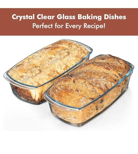 Razab LARGE 7.6 Cups/1800 ML/1.9 Qt Glass Loaf Pan with Lids (Set of 2) - Meatloaf Pan BPA free Airtight Lids Grip Handle Easy Carry, Microwave and Oven Safe - Loaf Pans For Baking Bread, Cakes 8