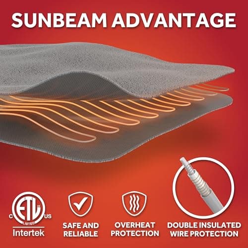 Sunbeam Royal Sherpa Foot Pocket Heated Throw Electric Blanket, 50" x 60", 4 Heat Settings, 4-Hour Auto Shut-Off, Warming Throw for Couch or Bed, Fast Heating, Machine Washable, Grey 7