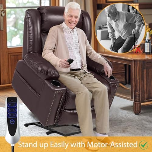 Neioml Triple Motor Large Power Lift Recliner Chair for Elderly with Heat and Massage, Lay Flat Lift Chairs for Seniors Infinite Position, Extended Footrest, USB&Type-C Ports, Cup Holder Dark Brown 5