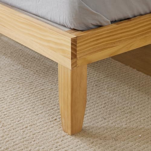 Karl home 12 Inches Wood Platform Bed Frame, Queen Bed Frame, Solid Wood Foundation with Wood Slat Support, Easy Assembly No Box Spring Needed (Natural) 6