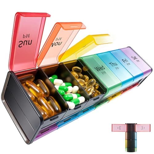 Daviky Extra Large Weekly Pill Organizer 2 Times a Day, XXL Pill Box 7 Day with AM PM Large Compartments, BPA-Free Daily Medicine Case, Jumbo Pill Holder for Fish Oils, Vitamins & Supplements（Black）