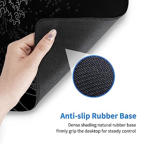 Japanese Gaming Mouse Pad Black Mouse Pad Kanagawa Large Mousepad Non-Slip Rubber Base Waterproof with Stitched Edges for Gaming Office Home, 31.5x11.8 Inch (Black Wave) 5