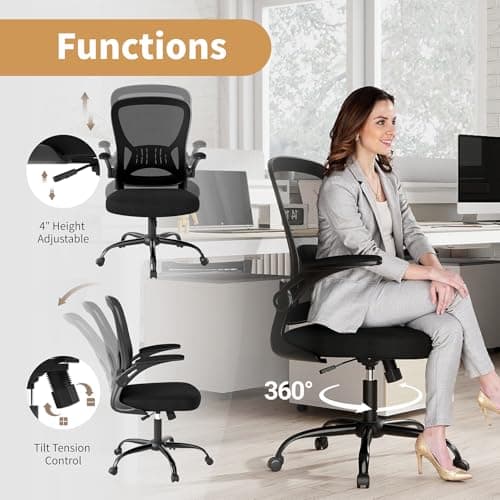 Youhauchair Mesh Office Chair, Ergonomic Home Office Desk Chairs with Flip-up Arms and Lumbar Support, Height Adjustable, Black 6