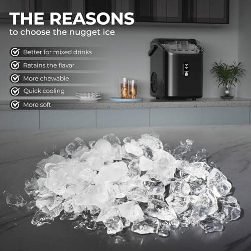 Nugget Ice Makers Countertop with Soft Chewable Pellet Ice, 7 Mins Ice Making, 35.5Lbs/24Hrs, Pebble Ice Maker Machine with Self-Cleaning/Ice Basket/Ice Scoop for Home/Office/Bar, Black 5