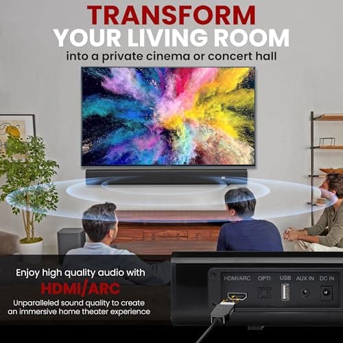 Pyle Home Theater Soundbar Speaker - Wave Base Streaming Tabletop Stand Mount TV Digital System with AUX/Digital Optical Audio Connector Jacks/USB Port, HDMI /ARC, Full Sound Reproduction 5
