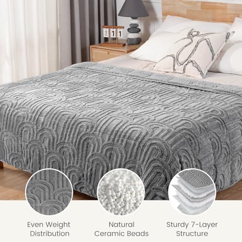 Sherpa Fleece Adult Weighted Blanket Great for Sleep, 15 lbs Dual Sided Soft Fuzzy Heavy Blankets for Couch Bed Sofa, Cozy Warm Fluffy Arched Jacquard Throw for Winter (Grey, 60" x 80", 15 Pounds) 5