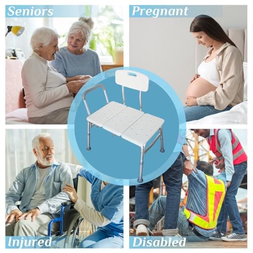 Winado Tub Transfer Bench for Bathtub with Backrest & Padded Armrest, Supports up to 330 lbs Aluminium Alloy Bath Chair Seat, White 7