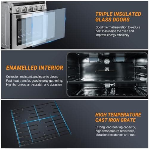 AMZCHEF RV Gas Range Stove 12V. Range Oven for RV Use with 3 Burners,Gas Oven, 28,100BTU, Open Flame Configuration, Knob work indicator, Heavy Duty Cast Iron Grates (Large 21 inch) 5