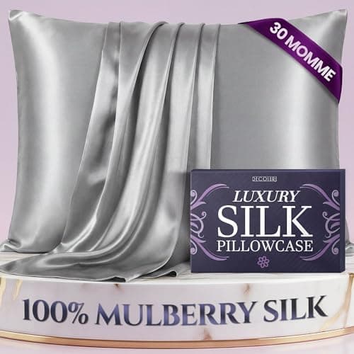 DECOLURE 100% Pure Mulberry Silk Pillow Case Standard Size – Highest Grade 30 Momme 6A+, Luxuriously Soft & Cooling Silk Pillowcase for Hair & Skin, Hypoallergenic, Breathable, Hidden Zipper (Silver)