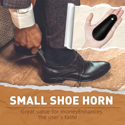 Senbers Metal Shoe Horn 4.5 Inch, Short Mini Travel Leather Shoe Spoon for Women Man(Black) 5