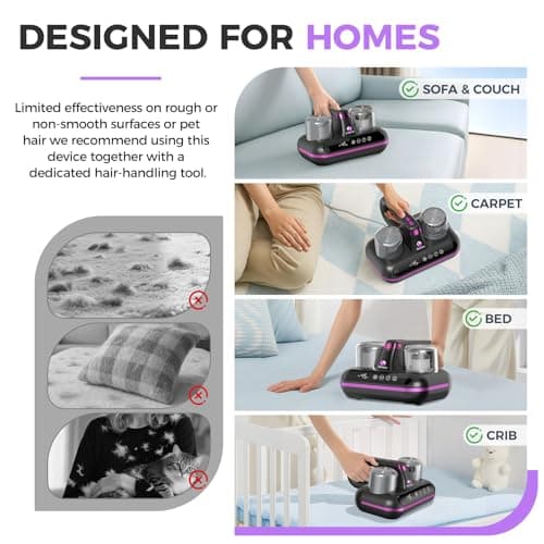 Amzany Mattress Vacuum Cleaner - 5-in-1 Cordless Bed Vacuum Cleaner, Powered by Ultrasonic Technology, 16Kpa Strong Suction,Low Noise,Suitable for Dust, Pet Hair, Etc - Grey 6