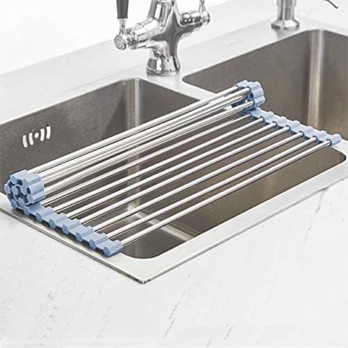 MECHEER Over The Sink Dish Drying Rack, Roll Up Dish Drying Rack Kitchen Dish Rack Stainless Steel Sink Drying Rack, Foldable Dish Drainer, 17.5''x11.8'' 5