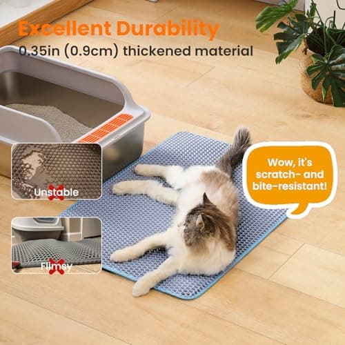 Petinstinct Extra Large Cat Litter Mat, 30x22 Inches Honeycomb Double Layer Cat Litter Trapping Mat, Non Slip Waterproof Urine Proof Large Kitty Litter Box Mat for Floor, Kitten Supplies, XL, Blue 6