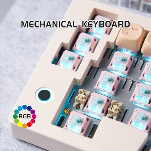 CIDOO ABM066 Alice Keyboard Hot Swappable Mechanical Keyboard RGB Wireless Custom Gaming Keyboard with Cardamom Switches VIA Programmable Volume Knob for Win/Mac/iOS(PBT MOA Profile Cat Keycaps) 7
