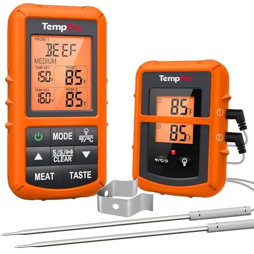 TempPro TP20 500FT Wireless Meat Thermometer with Dual Meat Probe, Digital Cooking Food Meat Thermometer Wireless for Smoker BBQ Grill Thermometer Beef Steak Turkey Thermometer (Previously ThermoPro)