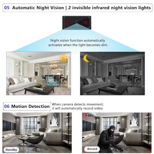 Hidden Camera Mini Spy Camera 1080P Small Security Camera, Tiny Portable Camera, Covert Nanny Cam, Indoor Home Office Security Cameras, Night Vision, Motion Detection, Gravity Sensor, Loop Record 6