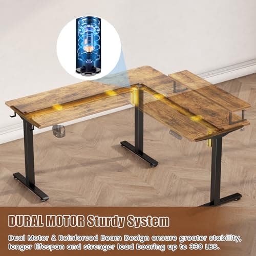 Electric L Shaped Standing Desk with File Cabinet, 59" x 59" Corner Computer Desk with Drawers, Dual Motor Stand Up Desk with Storage, FLYCITY Home Office Standing Desk Adjustable Height, Rustic Brown 5
