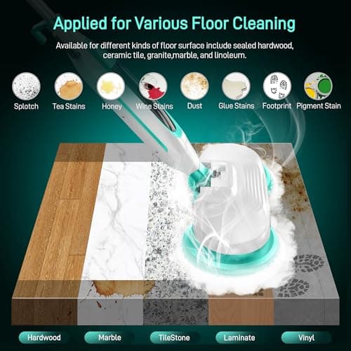 Angtra Scrubbing Steam Mop with Rotating Mop Pads, All-in-One Hard Floor Cleaner with LED Headlights 6