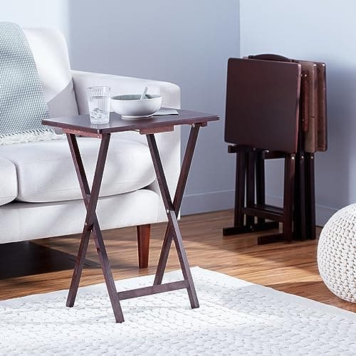 Amazon Basics Portable Foldable TV Tray Table with Storage Rack, Space-Saving Design, Sturdy Wood, 14.6"L x 19"W x 26"H, Espresso, 4-Pack 6