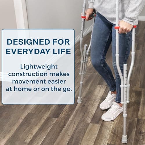 DMI Universal Aluminum Crutches - Adjustable Underarm Walking Aid for Adults, Shorter to Tall (4'6"-6'6"), Push-Button Height Adjustment, 300 lbs Capacity, Slip-Resistant Tips, 1 Pair 7