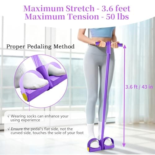 Pedal Resistance Bands with Handles, Durable 6-Tubes Multifunction Pedal Resistance Band, Natural Rubber Foot Pedal Resistance Bands, Fitness Resistance Bands for Abdomen, Waist, Arm, Leg (Purple) 7
