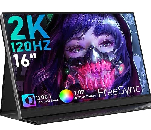 HONGO 2K 120Hz Portable Gaming Monitor, 16" 2560x1600 QHD 16:10 Portable Monitor for Laptop with VESA & Cover, HDR External Second Screen for PC Phone Switch