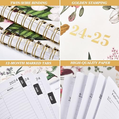 Simannie Planner 2024-2025 - Academic 2024-2025, Jul. 2024 Jun. 2025, 8'' x 10'', Weekly and Monthly with Printed Tabs, Flexible Cover Thick Paper + Twin-Wire Binding Floral, Orange, SE80XNHC45K13 6