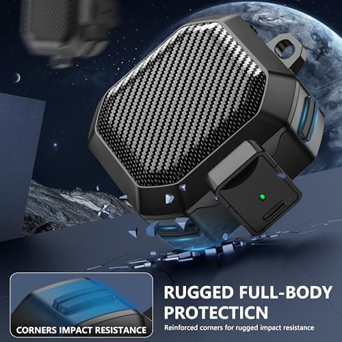 Galafoki with Lock Carbon Fiber Case for Samsung Galaxy Buds FE Case (2023) / Galaxy Buds 2 Pro Cases 2022/ Bud Pro 2021 /Bud 2 2021/ Bud Live 2020 with Keychain and Cleaner Kit - Black 6