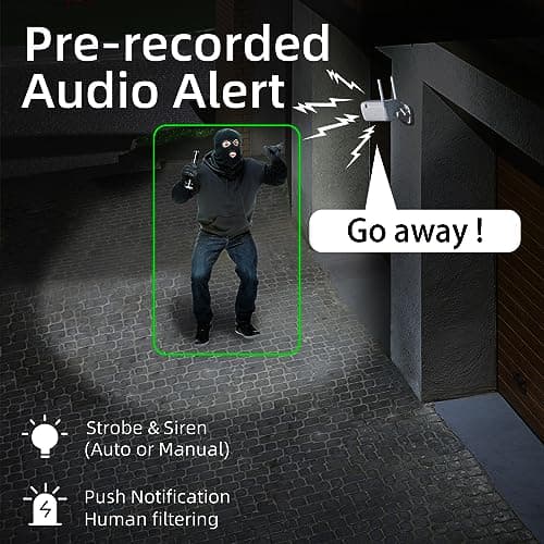 Rraycom 4 Pack Security Cameras Wireless Outdoor Solar Powered with AI Detection, 2K Color Night Vision Security Camera with 2 Way Audio, Alexa, No Monthly Fee, Spotlight & Siren, IP65 Waterproof 6