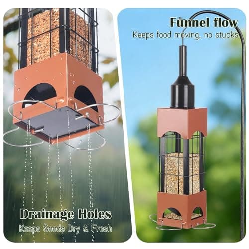 Squirrel Proof Bird Feeders for Outdoors with Weight-Activated, 5LB Metal Hanging Bird Feeders for Outside, Large Wild Feeders for Cardinals, Chickadees, Durable Backyard Feeders 5