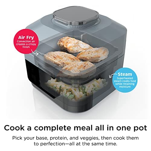 Rapid Cooker Air Fryer 6-qt. Capacity 10-in-1 Functionality Meal Maker Sea Salt Gray Grey Stainless Steel 6