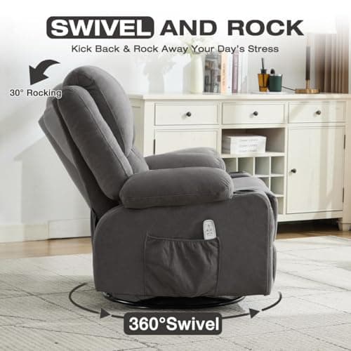 4-Points Kneading Massage Rocker Recliner Chair with Seat Heat for Adults,Oversized Swivel Recliner with 2 Cup Holders,4 Pockets,Remote Control for Living Room 6