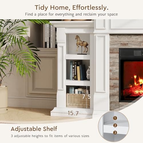 LGHM 72" Electric Fireplace with Mantel, Fireplace TV Stand for TVs Up to 80 Inch, Modern Entertainment Center with Storage, Fireplace Heater Insert with Realistic 3D Flame for Living Room, Bedroom 6