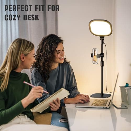 Desk Ring Light with Stand and Phone Holder, 3000K-6500K Adjustable Computer Ringlight, Video Conference Light for Zoom Meeting, Video Calls, Webcam, Desktop Light for Video Recording, CRI 97.8 8