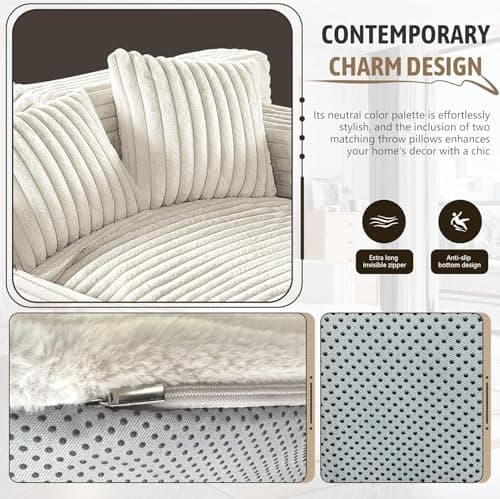 Daneey Chaise Lounge Chair Indoor Bedroom, Oversized Chaise Lounge Sofa Upholstered Soft Short Plush Couch Sofa Bed Sleeper Chair for Living Room with 2 Throw Pillows, Easy to Install 6