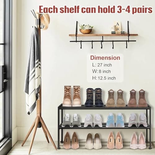 KEETDY Heavy Duty Shoe Rack for Closet Entryway, Stackable Shoe Organizer for Small Space Metal Shoe Rack Shelf Storage for Bedroom, Floor, Outdoor (Black) 7