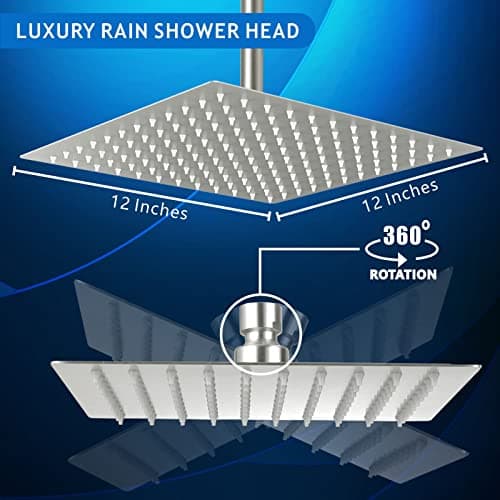Voolan Rain Shower Head - High Flow Large Rainfall Shower Heads Made of Stainless Steel - Waterfall Bathroom Square Showerhead - Ceiling or Wall Mount (12" Brushed Nickel) 5