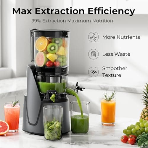 EanOruus Juicer Machines, 3-in-1 Cold Press Juicer with 6.5" Extra Large Chute, 100oz Large Capacity, AC Motor, Makes Juice, Nut Milk & Sorbet, Premium Gray 8