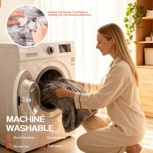 Cushious Electric Heated Blanket Throw 50''x60''Size Faux Fur Heating Blanket 10 Heating Settings, 1-8h Timer & Overheat Protection, Machine Washable, Soft Flannel and Sherpa Full Body Warmth 6