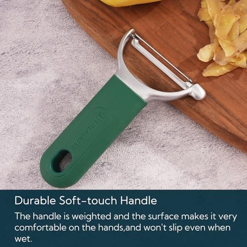 KITCHENDAO Swivel Vegetable Potato Peeler for Kitchen, Japanese Stainless Steel Sharp Blade, Heavy Duty Die-cast Construction Y Peeler, Built-in Eye Remover, Soft-touch Handle, Dishwasher Safe, Green 5
