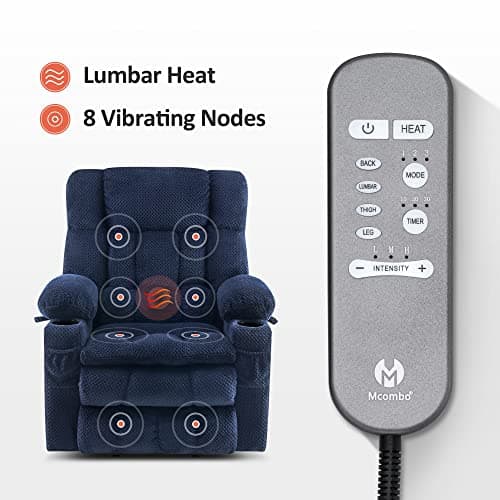 MCombo Dual Motor Power Lift Recliner Chair with Massage and Heat for Elderly People, Infinite Position, USB Ports, Cup Holders, Fabric 7890 (Medium-Regular, Navy Blue) 5