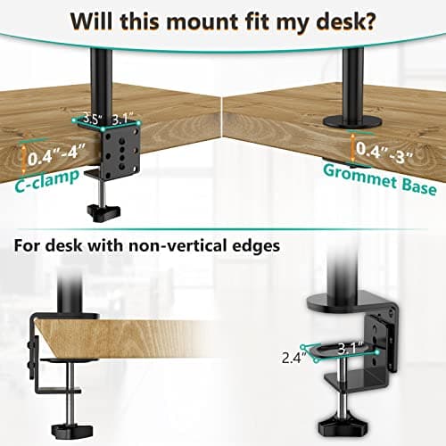 WALI Quad Monitor Desk Mount, 4 Monitor Stand Fits Heavy Duty Computer Screen up to 27 inch, Full Adjustable Arm Holds up to 22 lbs per Arm (M004), Black 7