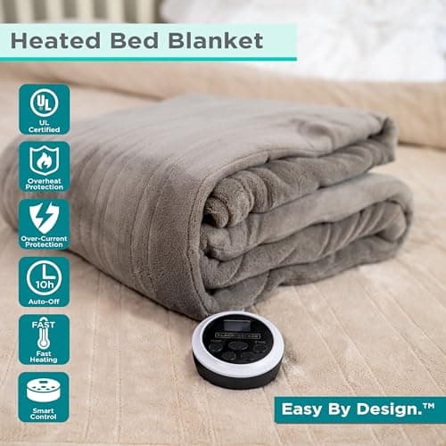 BLACK+DECKER Heated Blanket Electric Twin, Micro Plush Electric Blanket, Heating Blanket with 10 Heating Levels, 10H Timer, Auto Shutoff, Fast Heating (84x90 inches, Grey) 5