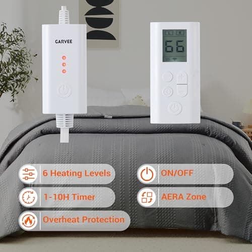 GarveeHome Queen Heated Comforter Electric Blanket, 90"*90" Waffle Weave Heating Blanket with Wireless LCD Controller, 6 Heat Levels & 2-10H Time Settings, UL Certified, Grey 6