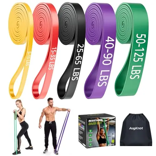 AugKnot Resistance Bands for Working Out: 5-Levels Exercise Bands Set - Pull Up Assistance Elastic Silicone - Physical Therapy/Training/Stretching- Home Gym for Women and Men